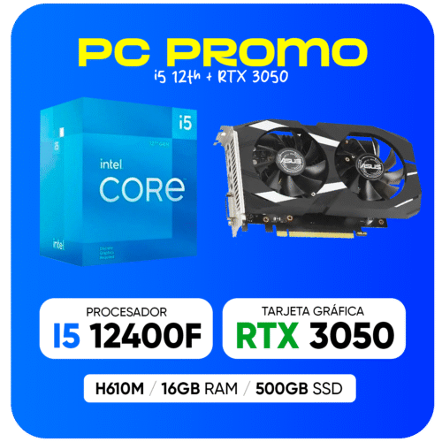 PC GAMER RTX 3050 / I5 12400F / H610M / 16GB RAM / 500GB SSD